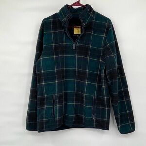Prince and Fox blue green plaid fleece 1/2 zip pullover